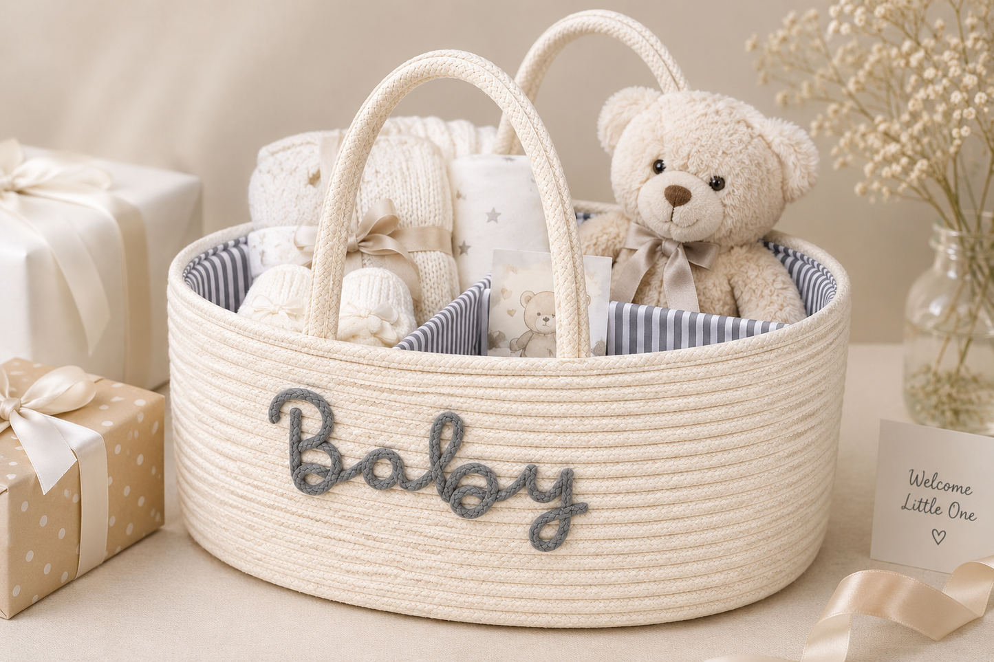 Baby Storage Basket with Handles – Stylish Nursery Organizer