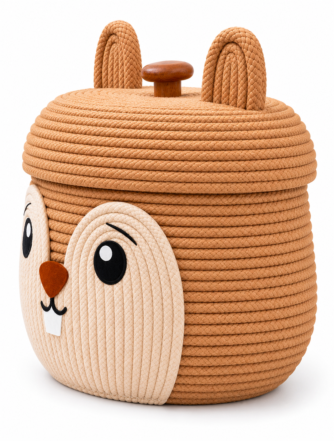 Handmade Bunny Rope Storage Basket with Lid & Handles-7x8 inch