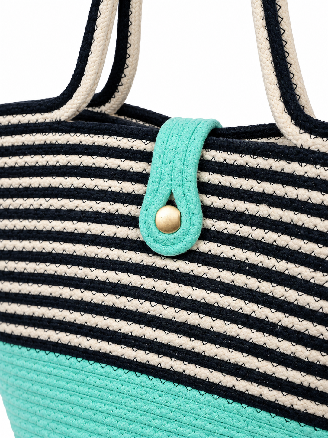 Handmade Jute Striped Rope Tote Bag with Button Closure