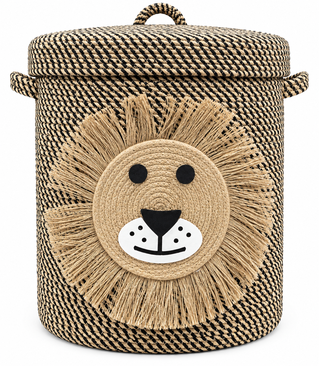 Handmade Lion Laundry Basket with Lid | Stylish Woven Rope Storage Basket | Multipurpose Clothes, Toy & Blanket Organizer | 14 x 16 Inches