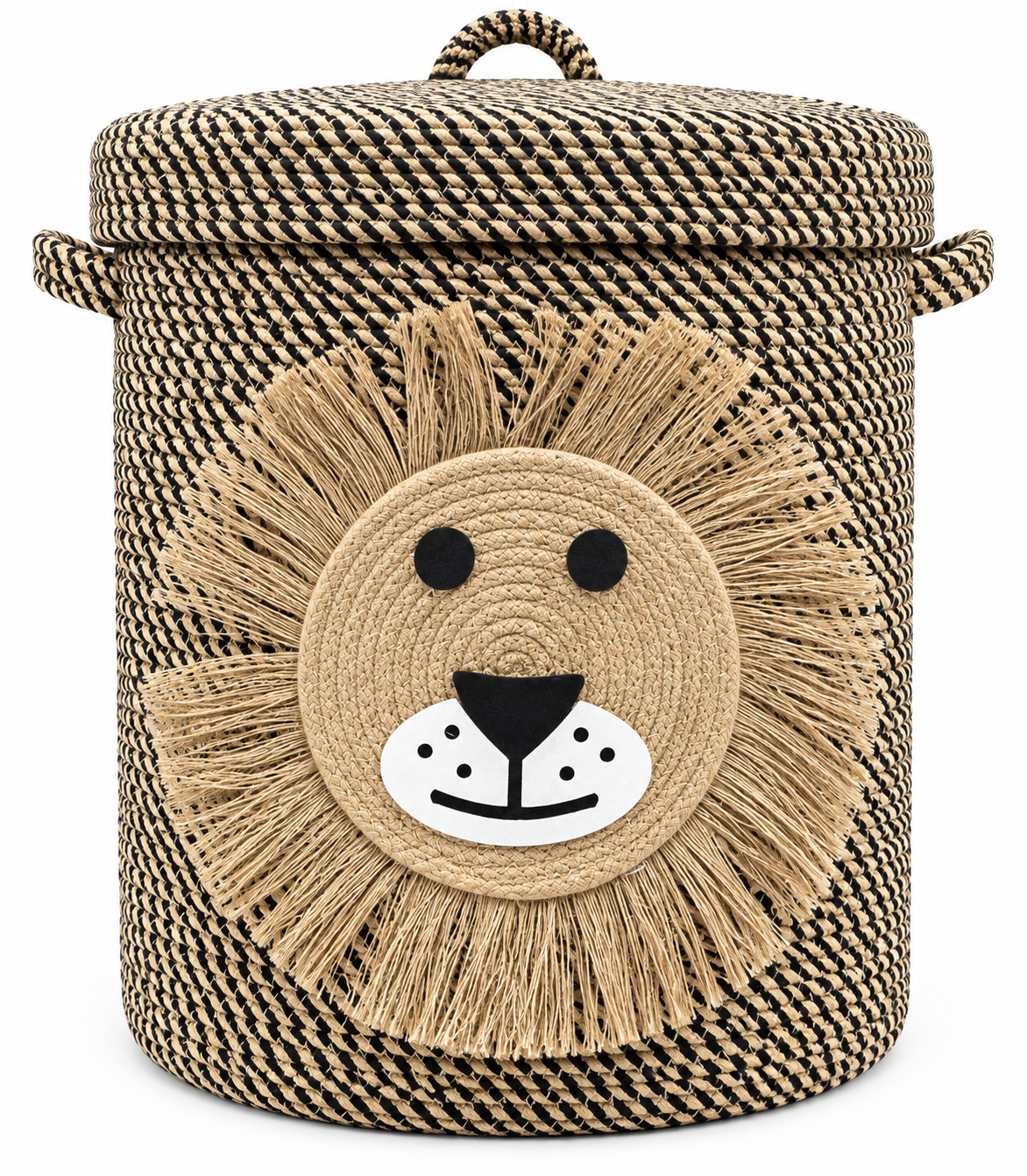 Handmade Lion Laundry Basket with Lid | Stylish Woven Rope Storage Basket | Multipurpose Clothes, Toy & Blanket Organizer | 14 x 16 Inches