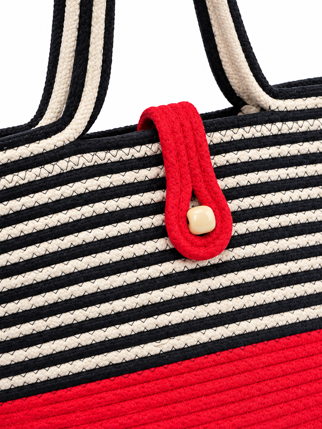 Handmade Jute Striped Rope Tote Bag with Button Closure