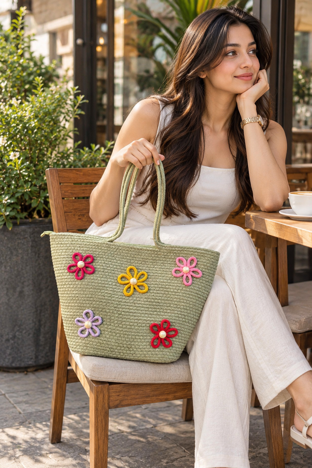 Floral Bloom Handmade Rope Handbag – 16 × 11 Inch