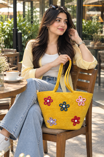 Floral Bloom Handmade Rope Handbag – 16 × 11 Inch
