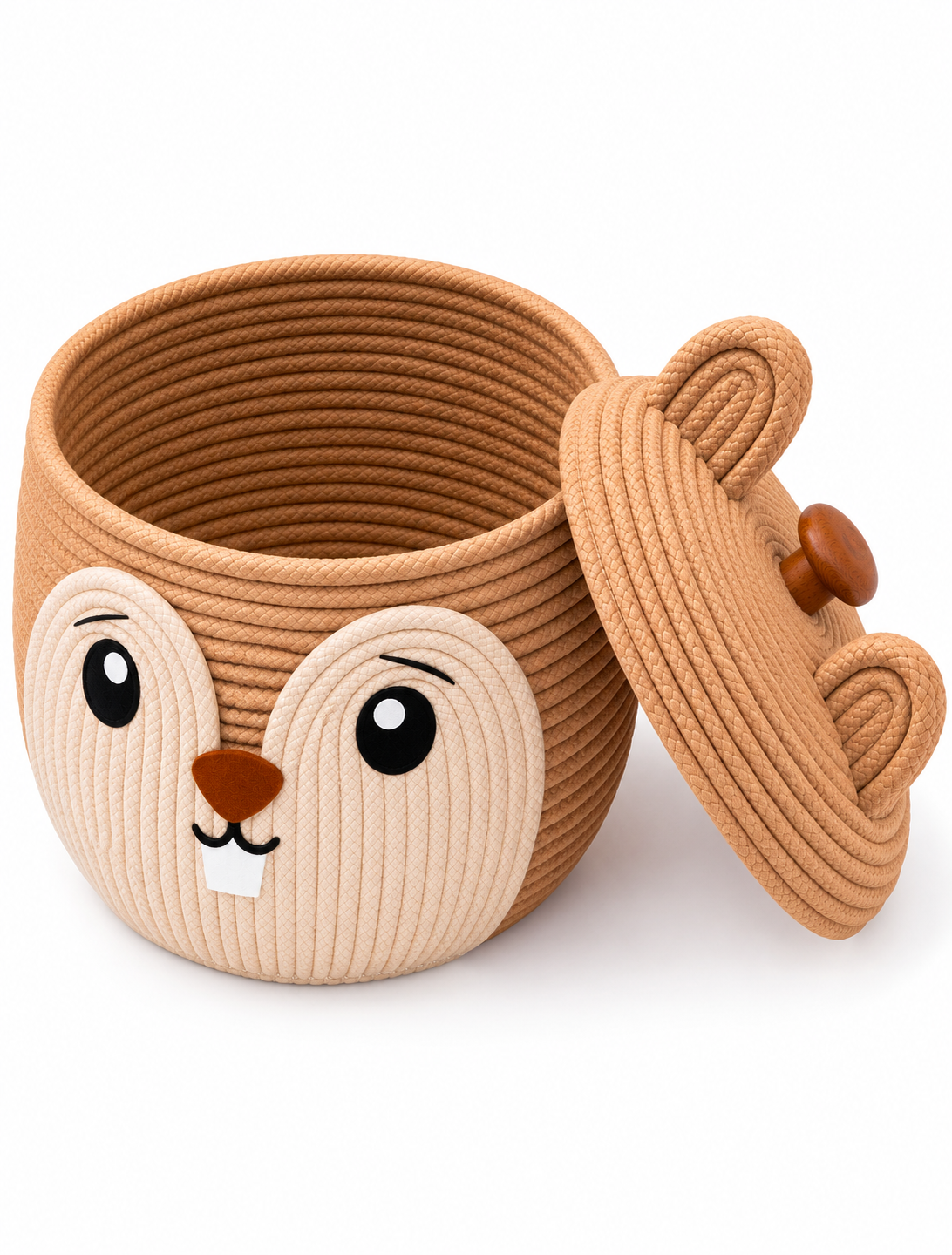 Handmade Bunny Rope Storage Basket with Lid & Handles-7x8 inch
