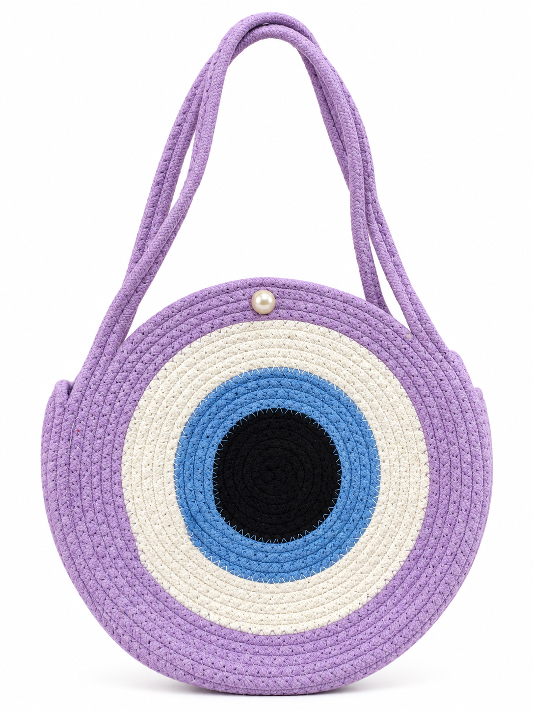 Handmade Round Braided Rope Shoulder Bag with Pearl Button- 9inch Round