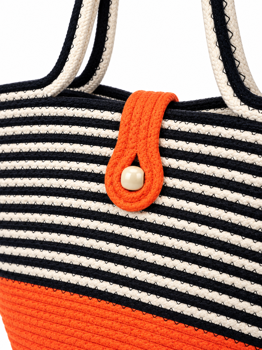 Handmade Jute Striped Rope Tote Bag with Button Closure