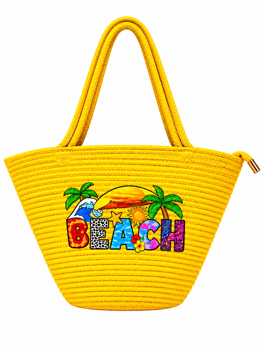 Handmade Beach Tote Bag with Decorative Beach Design | Stylish Braided Rope Carry Bag for Women-11x16 inch