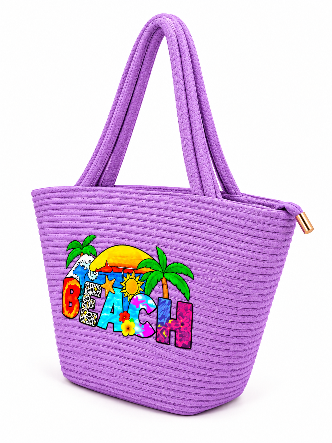 Handmade Beach Tote Bag with Decorative Beach Design | Stylish Braided Rope Carry Bag for Women-11x16 inch