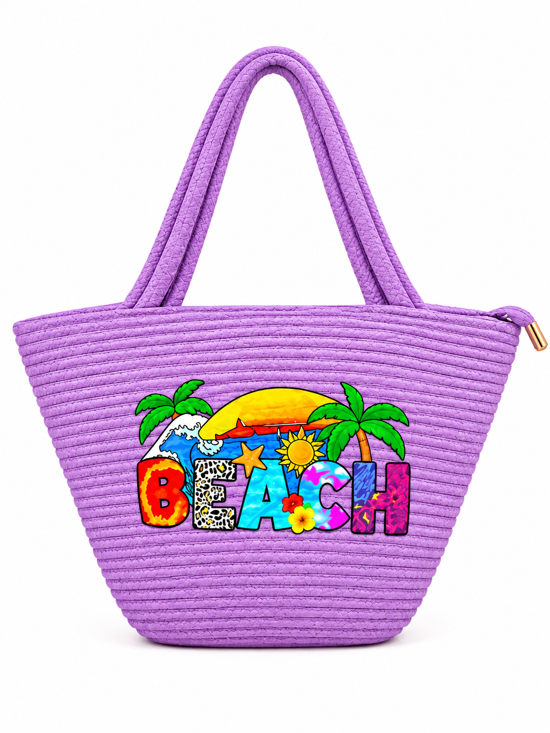 Handmade Beach Tote Bag with Decorative Beach Design | Stylish Braided Rope Carry Bag for Women-11x16 inch