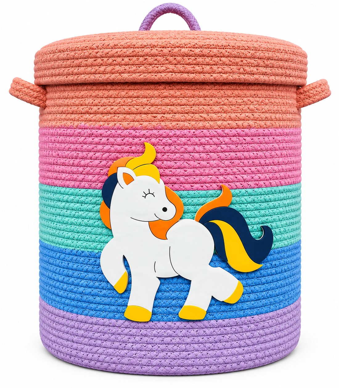 Handmade Unicorn Kids Laundry Basket with Lid | Cute Rainbow Animal Storage Basket for Kids Room |14 x 16 Inches