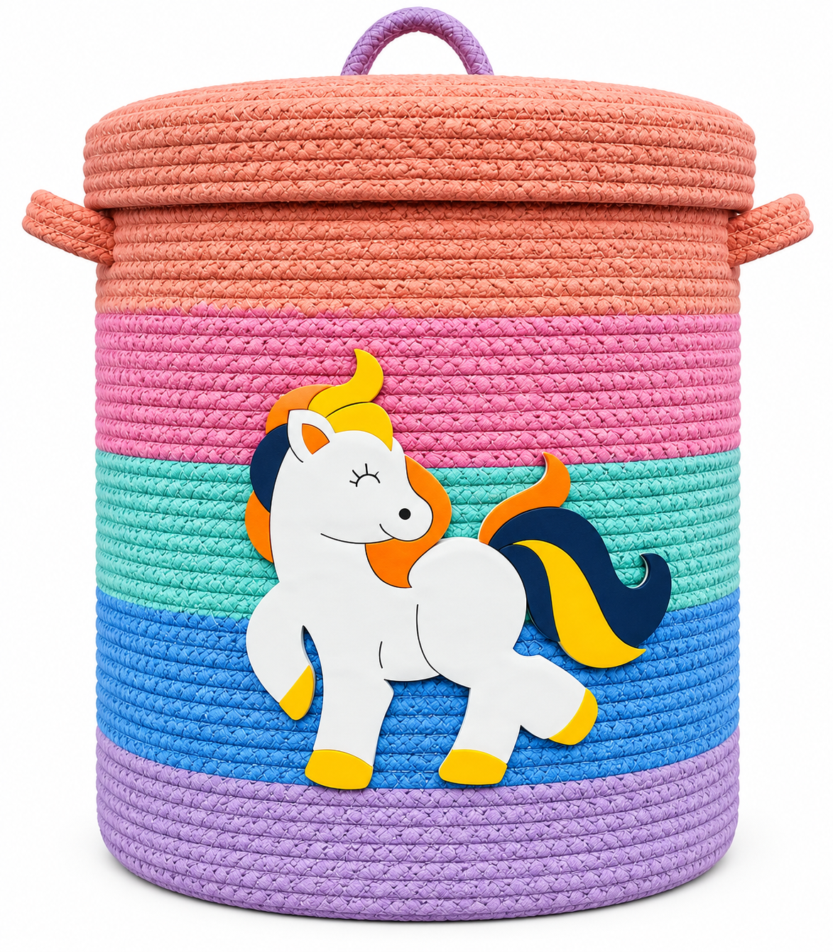 Handmade Unicorn Kids Laundry Basket with Lid | Cute Rainbow Animal Storage Basket for Kids Room |14 x 16 Inches