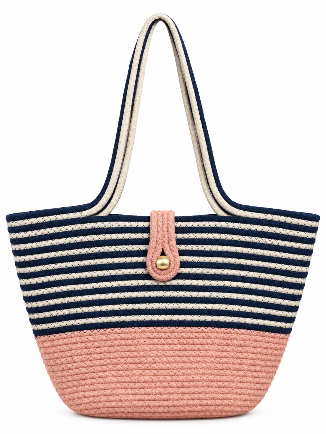 Handmade Jute Striped Rope Tote Bag with Button Closure