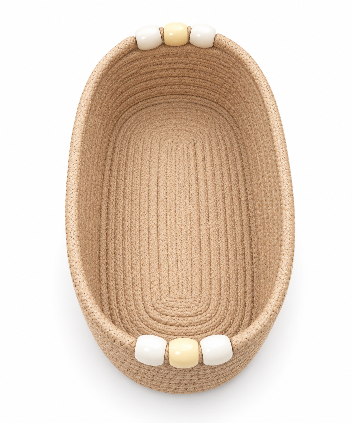 Handmade Woven Rope Storage Basket with Beaded Handles | Natural Organizer Tray for Home, Bedroom, Bathroom & Living Room Décor-4x12x4 inch