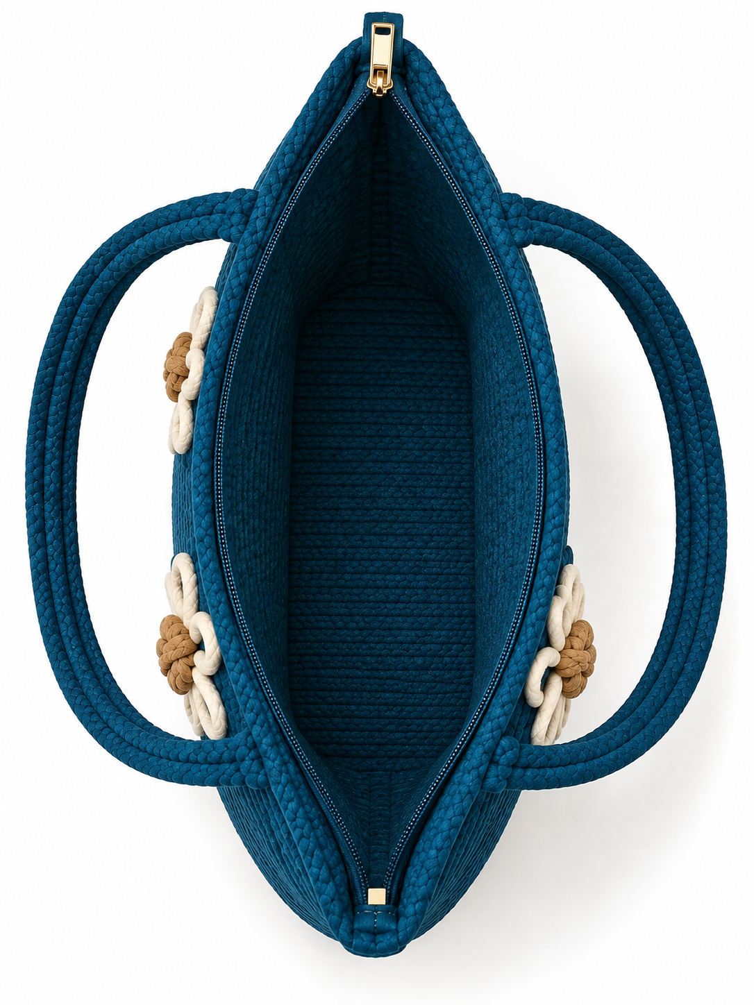 Daisy Bloom Navy Blue Handmade Jute Handbag-16 × 11 Inches