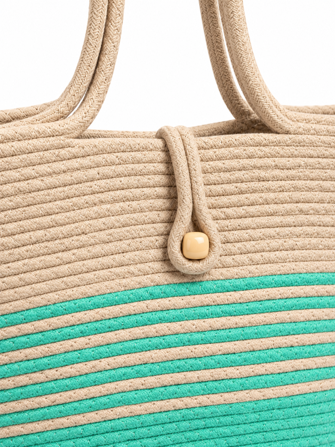 Handmade Braided Rope Tote Bag with Button Closure