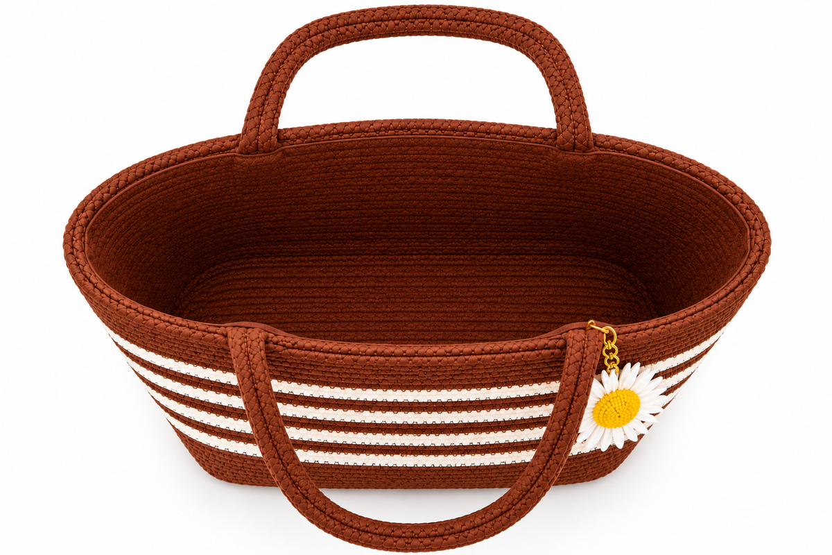 Handmade Cotton Rope Tote Handbag with Daisy Flower Detail-11x16 inch