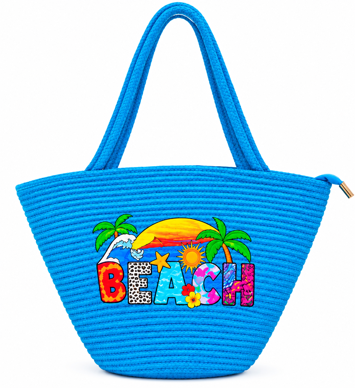 Handmade Beach Tote Bag with Decorative Beach Design | Stylish Braided Rope Carry Bag for Women-11x16 inch