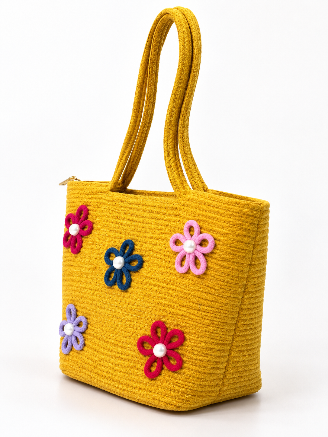 Floral Bloom Handmade Rope Handbag – 16 × 11 Inch