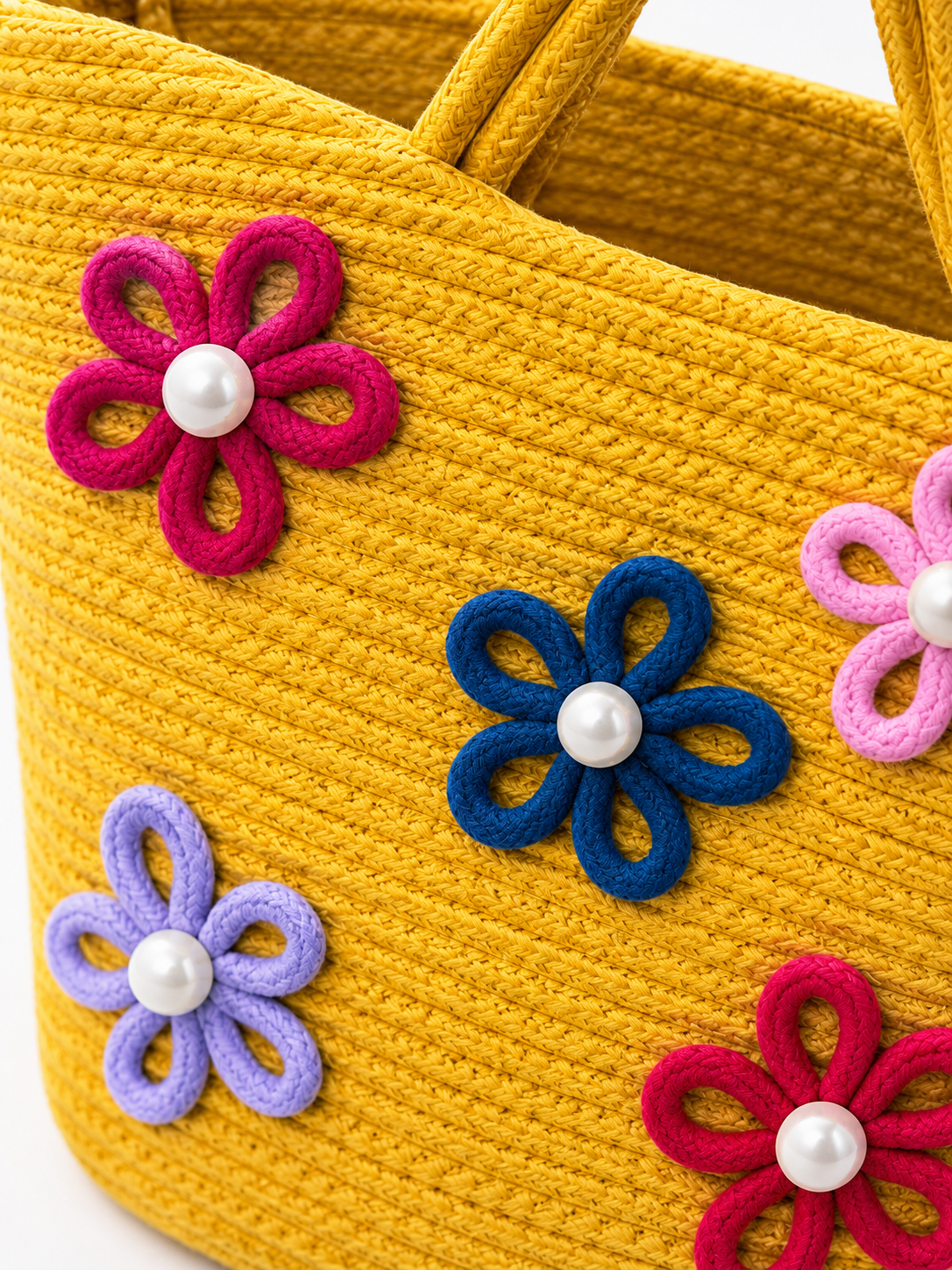 Floral Bloom Handmade Rope Handbag – 16 × 11 Inch