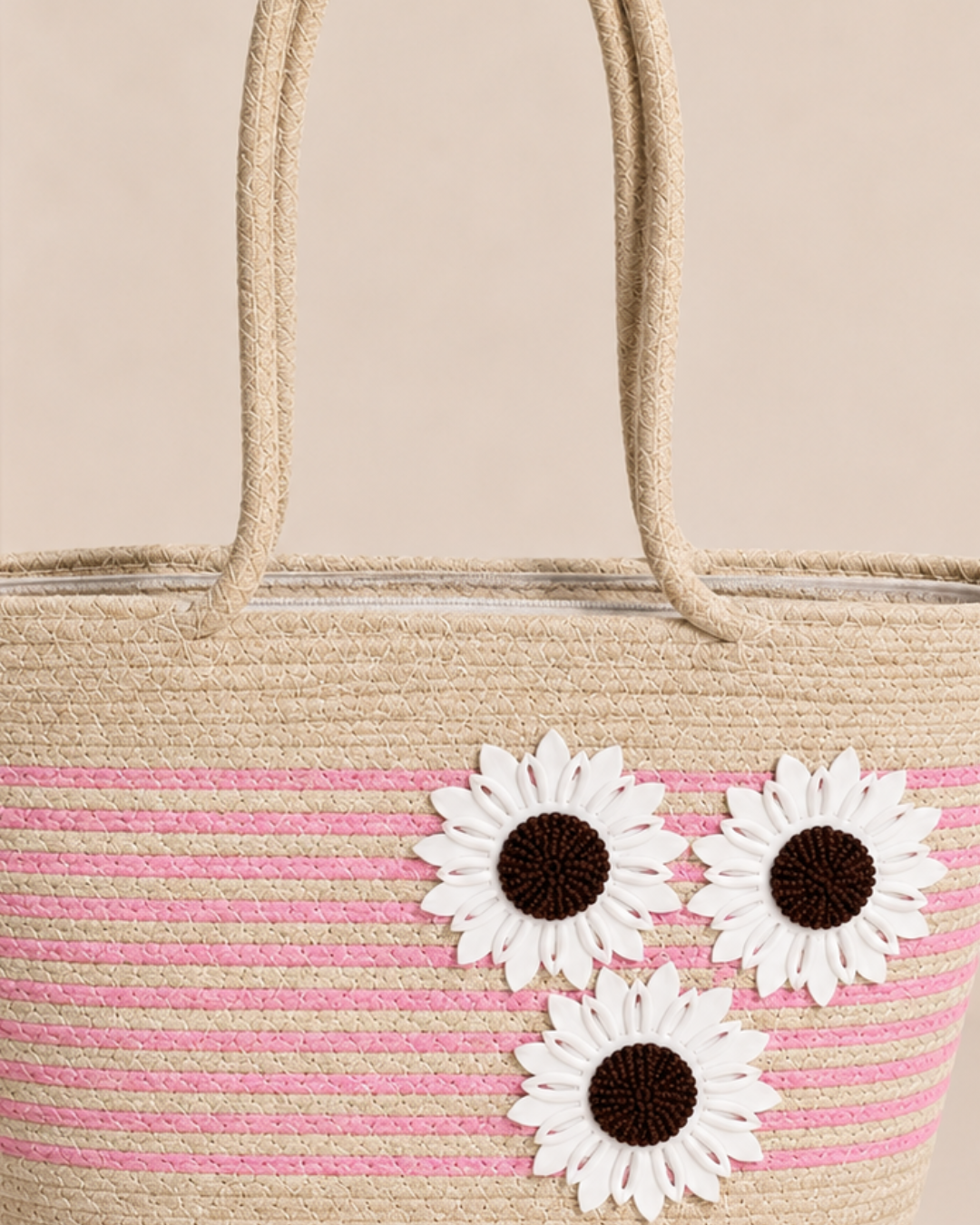 Handmade Pink Bloom Jute Tote Bag – Floral Handcrafted Handbag