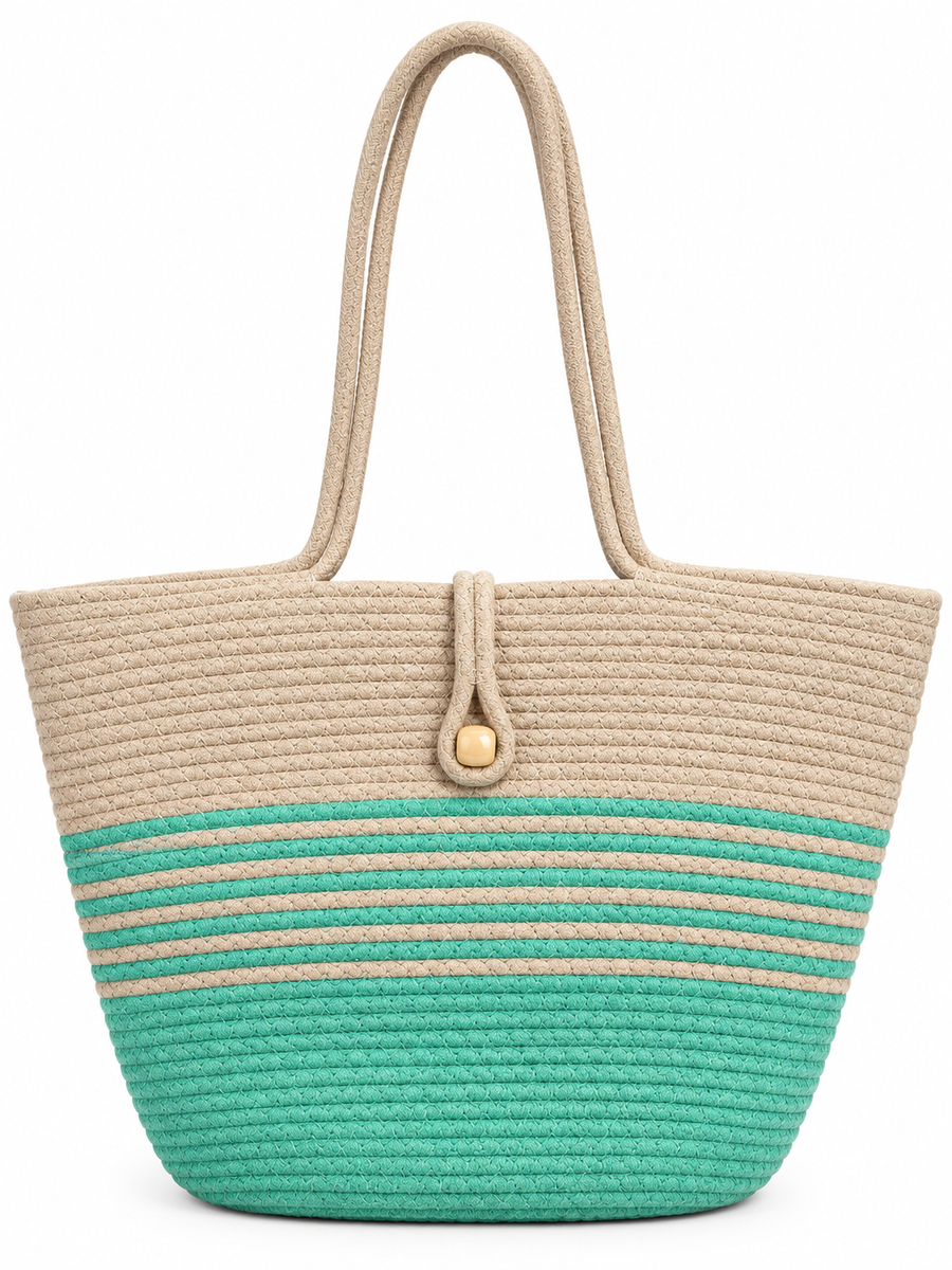 Handmade Braided Rope Tote Bag with Button Closure