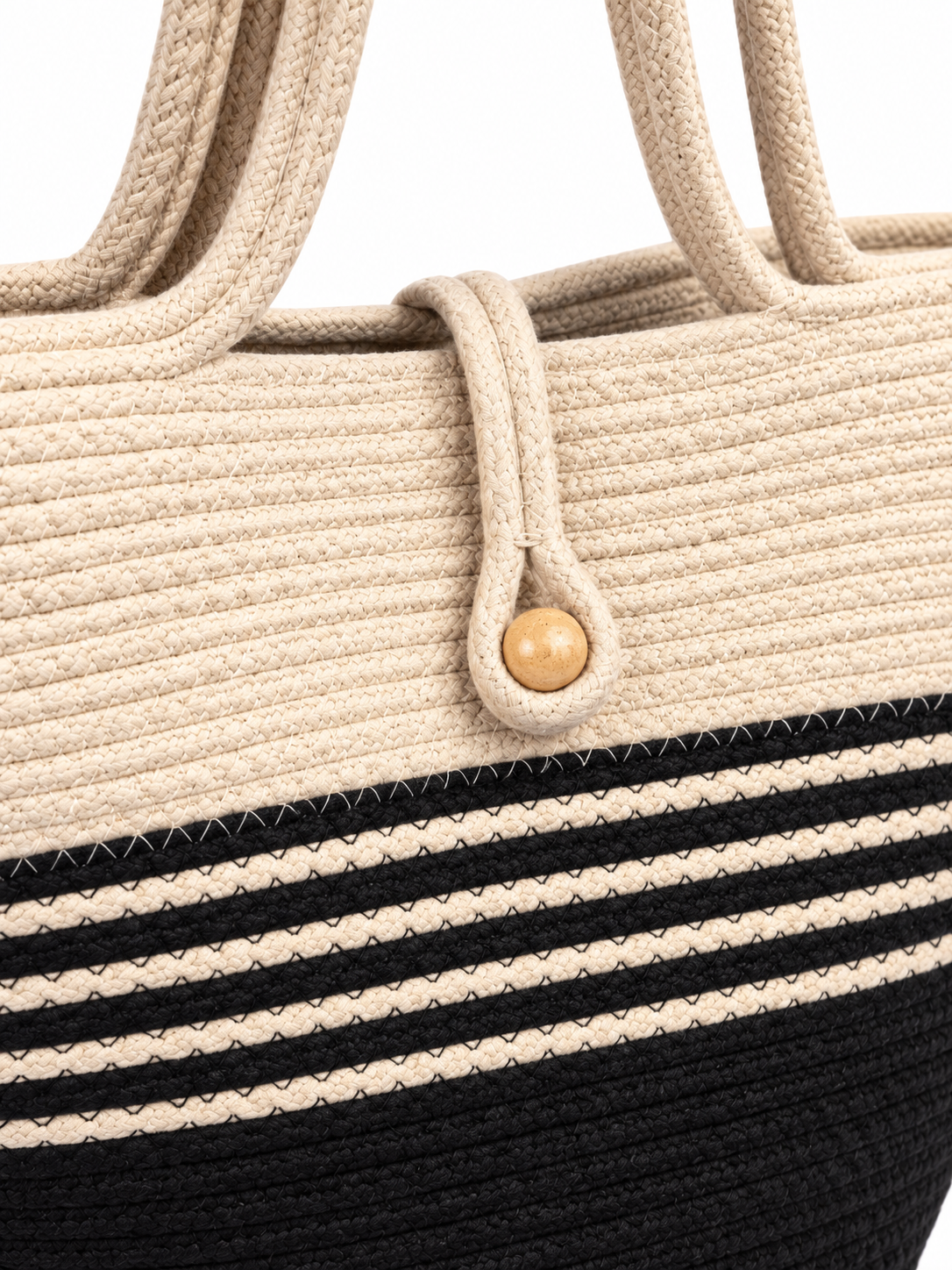 Handmade Braided Rope Tote Bag with Button Closure