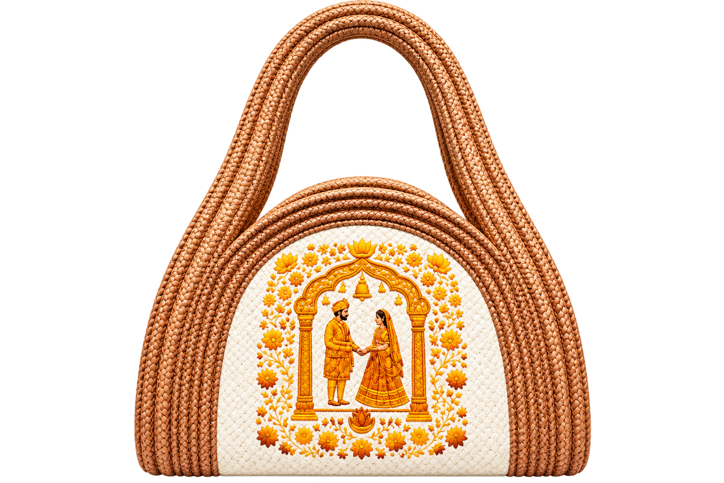 Handcrafted Jute Wedding Gift Bag – Premium Golden Embroidered Carry Bag