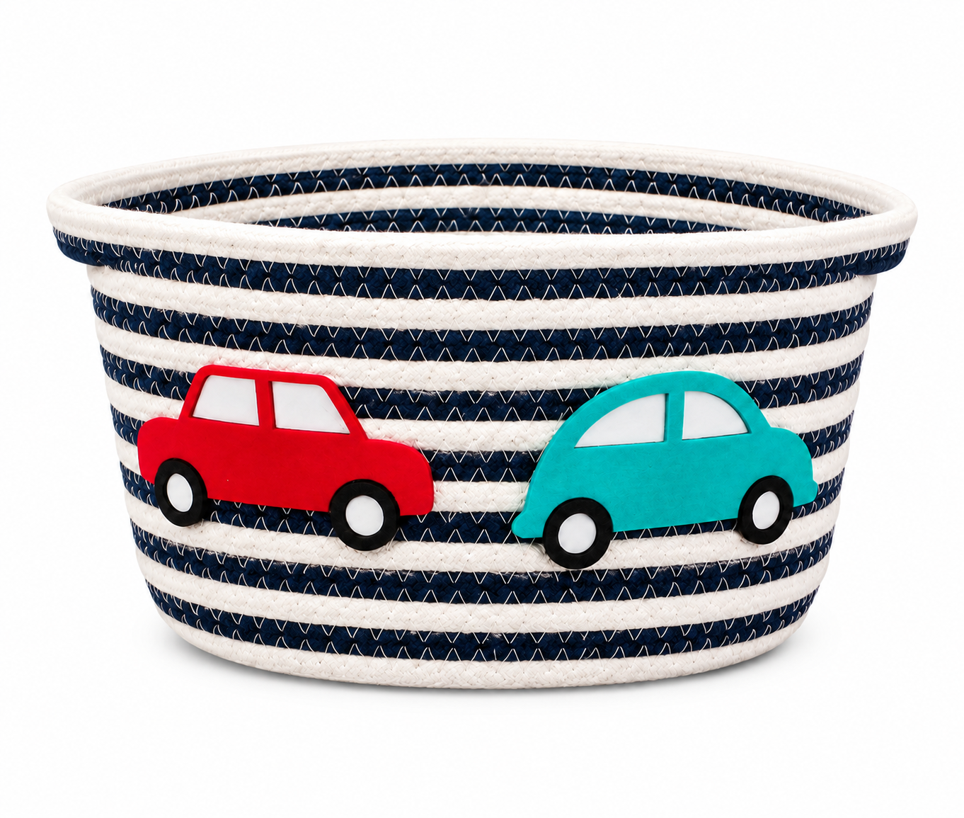 Navy Blue & White Kids Car Design Woven Storage Basket
