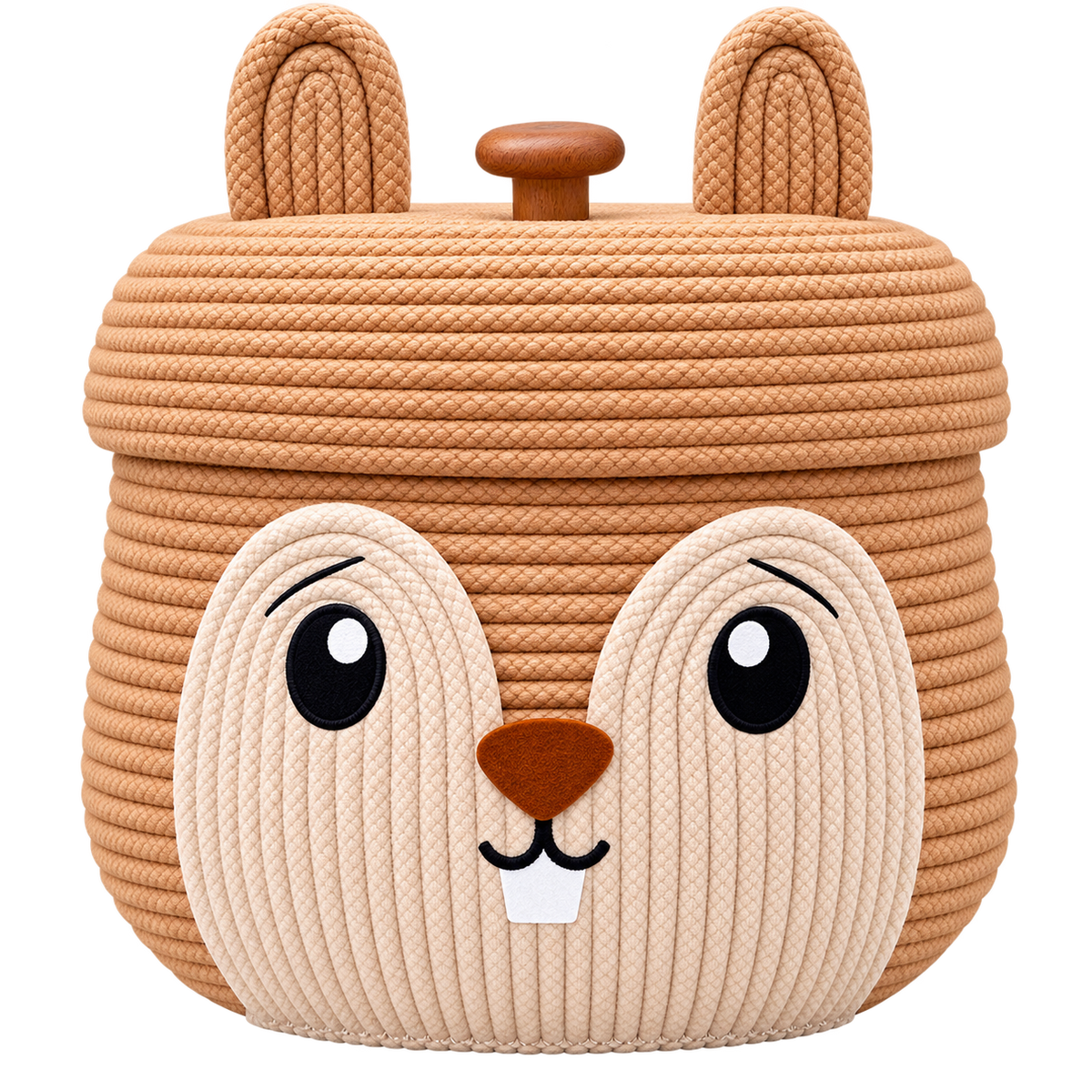 Handmade Bunny Rope Storage Basket with Lid & Handles-7x8 inch