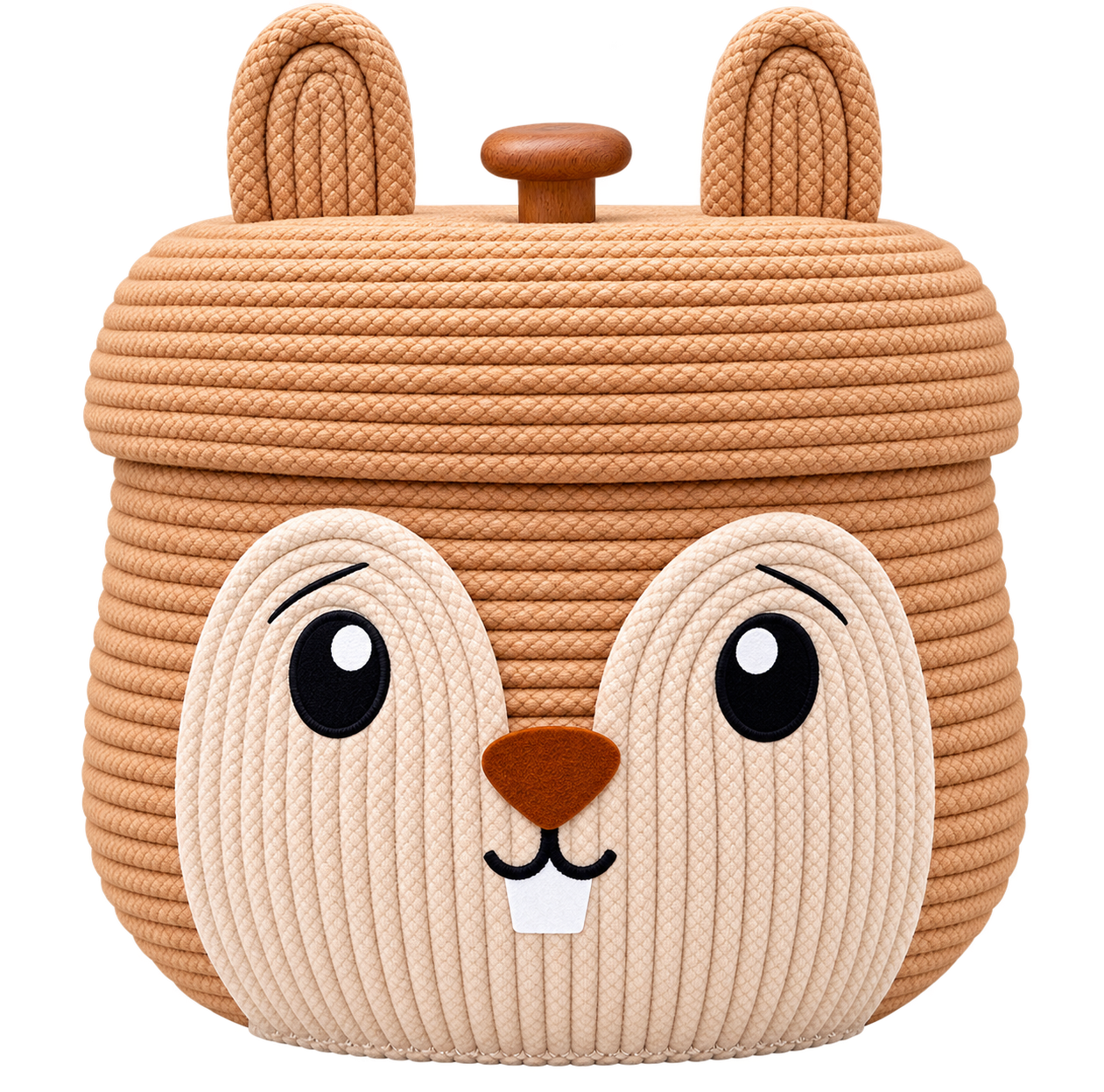 Cute Bunny Animal Face Storage Basket with Lid | Woven Rope Organizer for Kids Room & Nursery