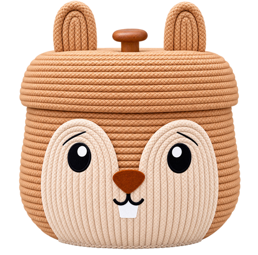 Cute Bunny Animal Face Storage Basket with Lid | Woven Rope Organizer for Kids Room & Nursery