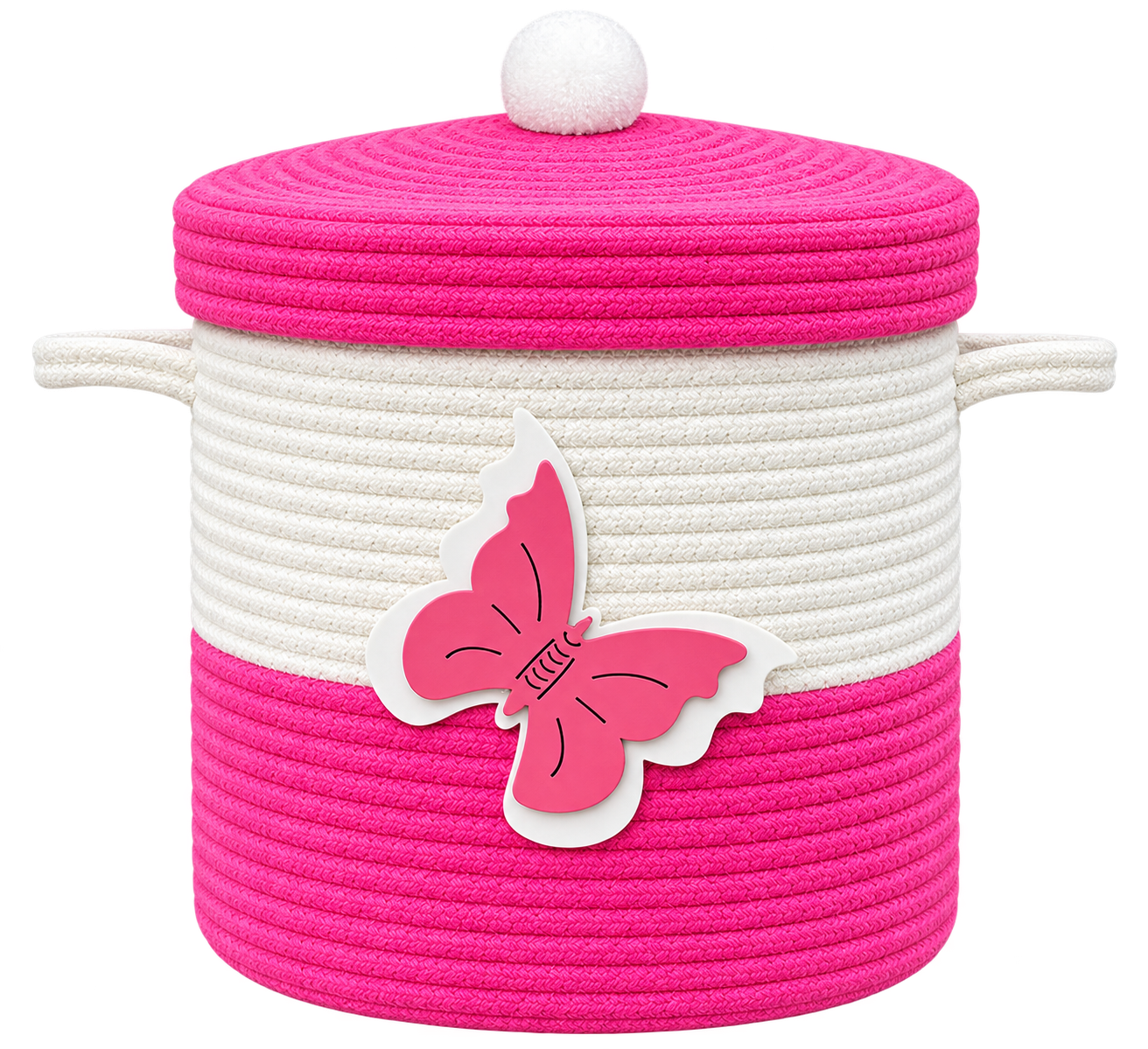 Pink & White Butterfly Woven Storage Basket with Lid