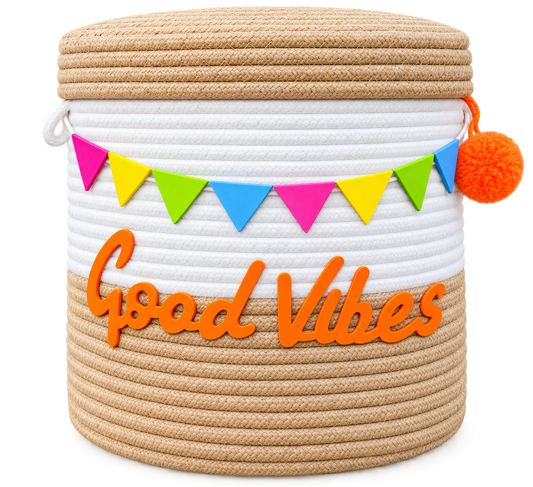Handmade Kids Storage Basket with Lid & Colorful Party Design-10x10 inch