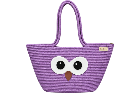 Cute Owl Face Woven Jute Tote Bag – Stylish Eco-Friendly Shopping & Gift Bag