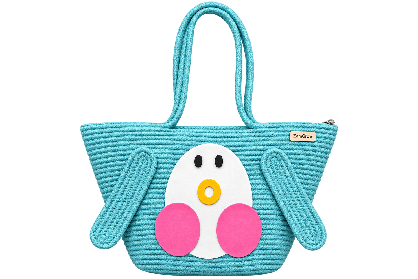 Cute Penguin Woven Tote Bag – Handmade Rope Shoulder Bag for Women & Kids