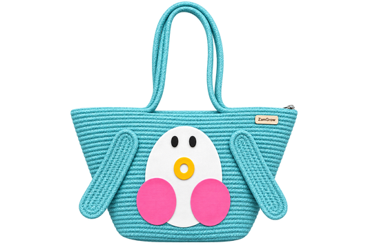 Cute Penguin Woven Tote Bag – Handmade Rope Shoulder Bag for Women & Kids