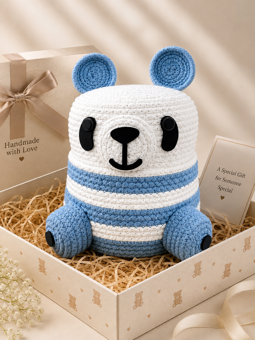 Cute Kids Crochet Panda Storage Basket | Soft Toy Organizer & Kids Room Decor 🐼