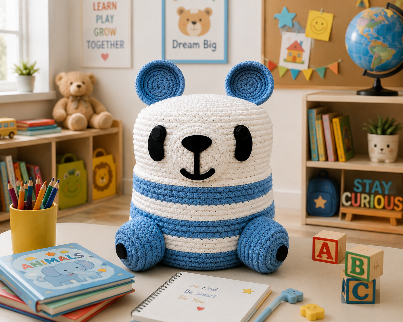 Cute Kids Crochet Panda Storage Basket | Soft Toy Organizer & Kids Room Decor 🐼