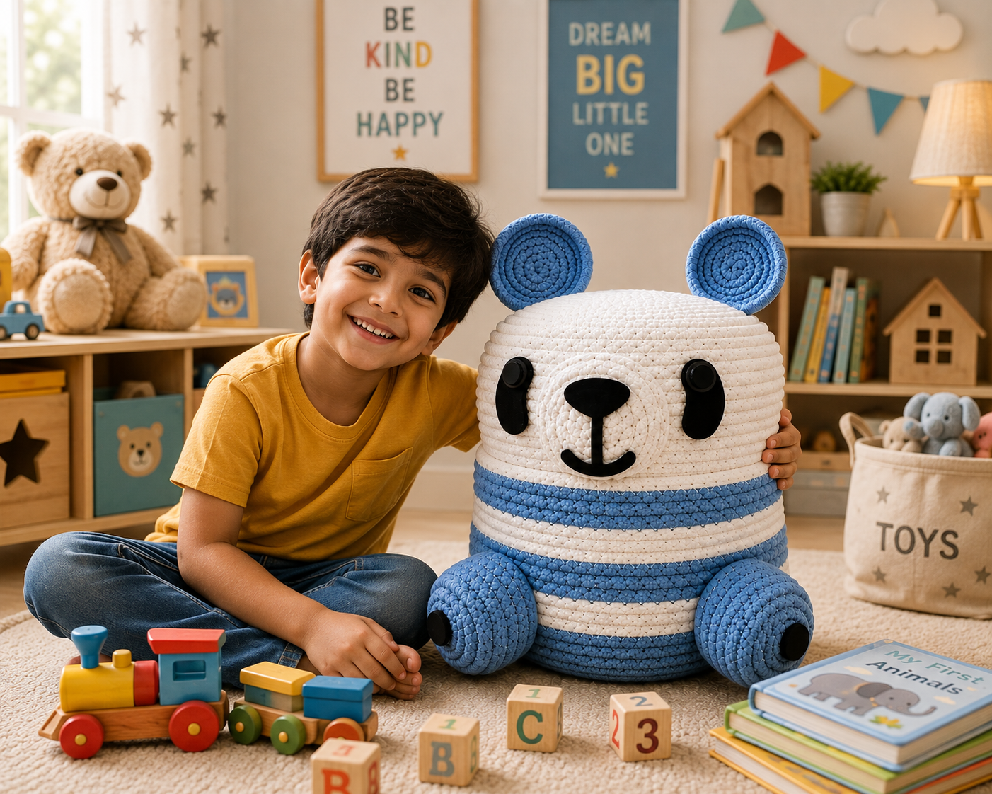 Cute Kids Crochet Panda Storage Basket | Soft Toy Organizer & Kids Room Decor 🐼