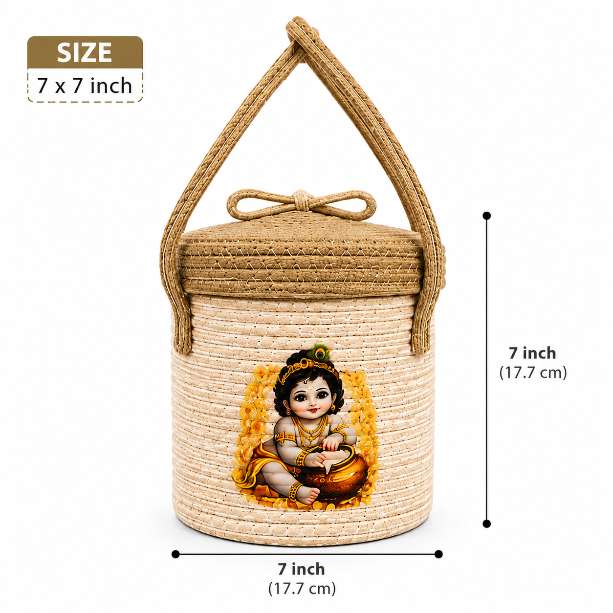 Jutepie Krishna Ji Jute Basket – Handmade Decorative Storage Basket with Lid