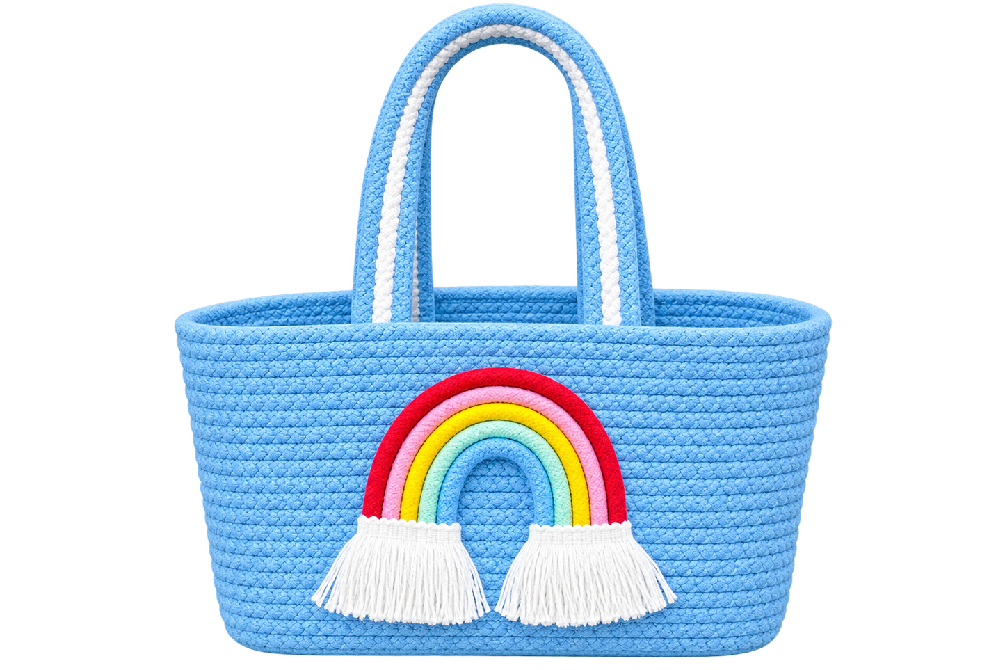 Jutepie Rainbow Rope Tote Bag – Handmade Braided Cotton Bag with Tassels | 10 × 6 × 6 Inch | Multiple Colors
