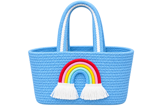 Jutepie Rainbow Rope Tote Bag – Handmade Braided Cotton Bag with Tassels | 10 × 6 × 6 Inch | Multiple Colors