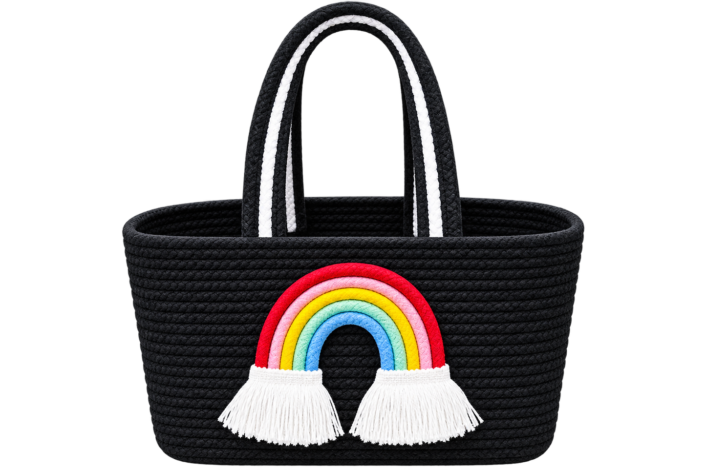 Jutepie Rainbow Rope Tote Bag – Handmade Braided Cotton Bag with Tassels | 10 × 6 × 6 Inch | Multiple Colors