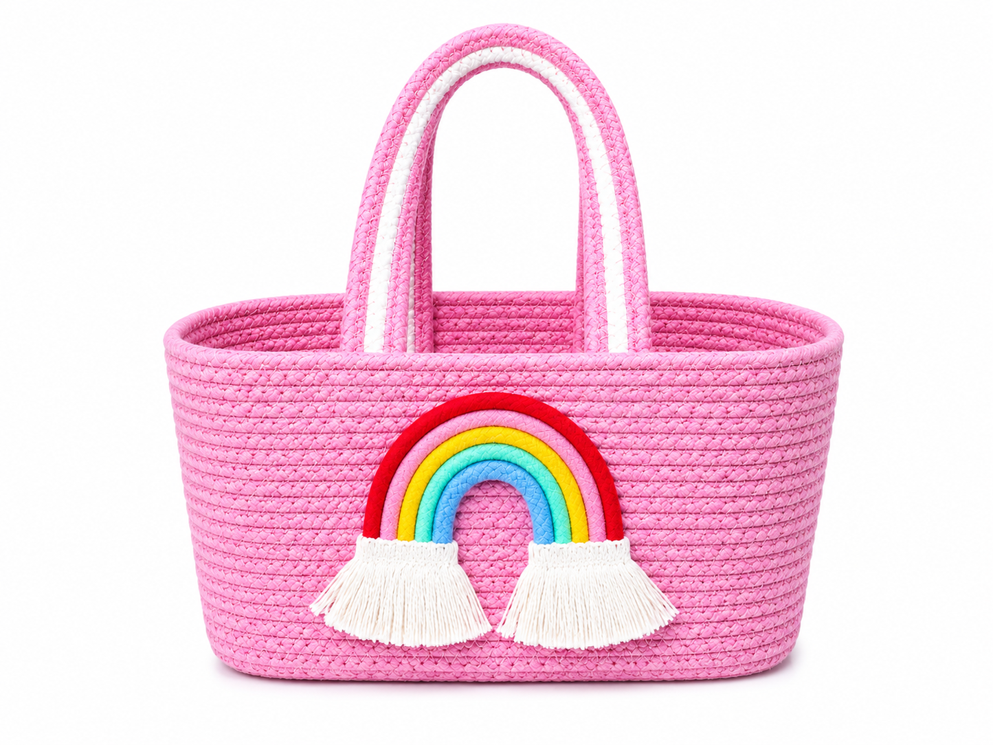 Jutepie Rainbow Rope Tote Bag – Handmade Braided Cotton Bag with Tassels | 10 × 6 × 6 Inch | Multiple Colors