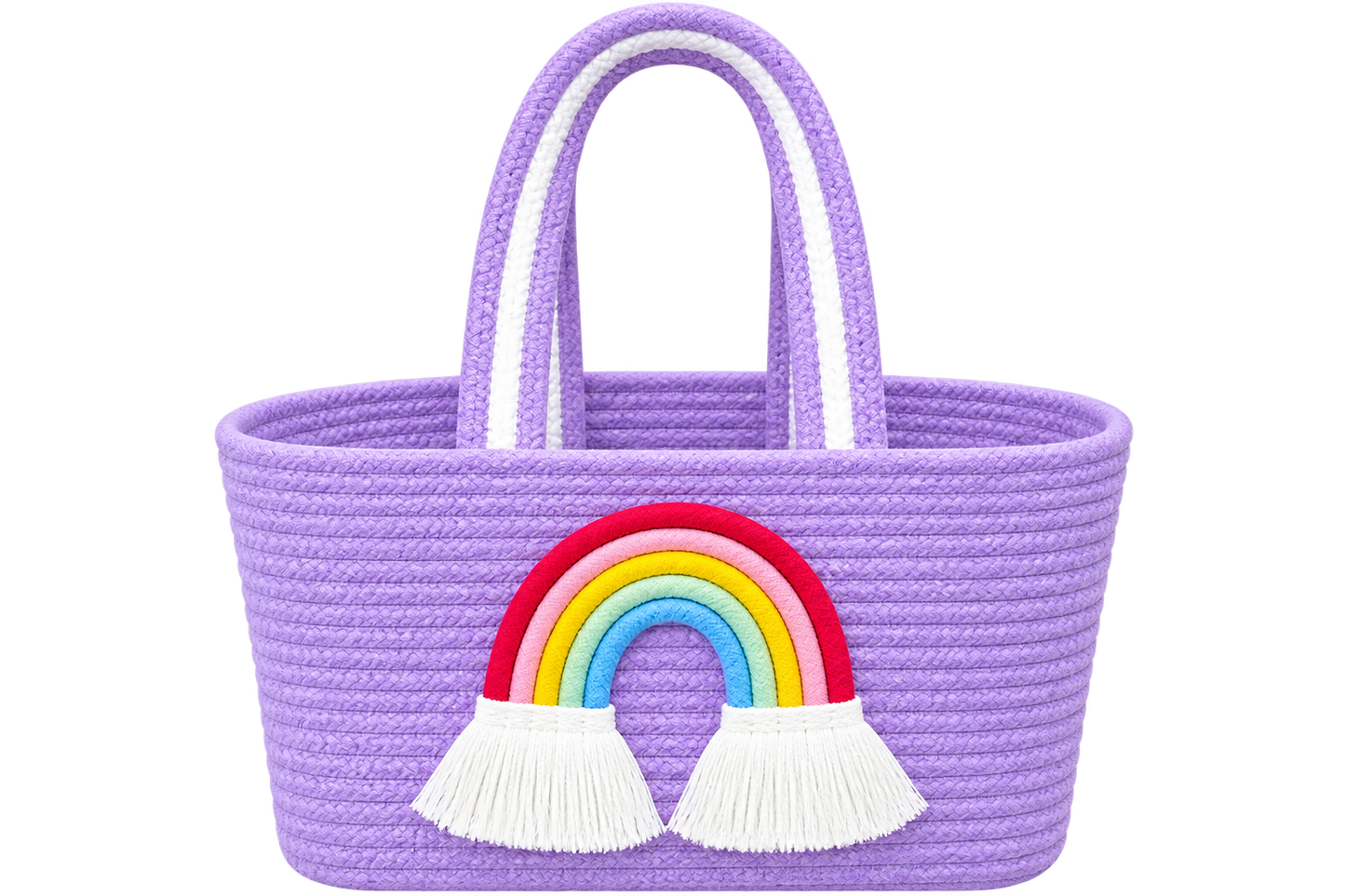 Jutepie Rainbow Rope Tote Bag – Handmade Braided Cotton Bag with Tassels | 10 × 6 × 6 Inch | Multiple Colors