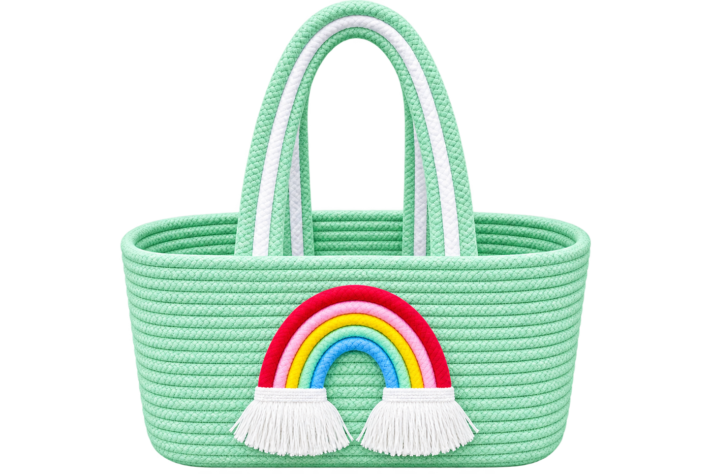 Jutepie Rainbow Rope Tote Bag – Handmade Braided Cotton Bag with Tassels | 10 × 6 × 6 Inch | Multiple Colors