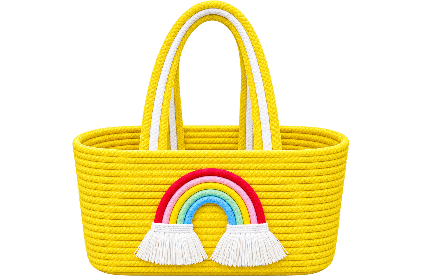 Jutepie Rainbow Rope Tote Bag – Handmade Braided Cotton Bag with Tassels | 10 × 6 × 6 Inch | Multiple Colors