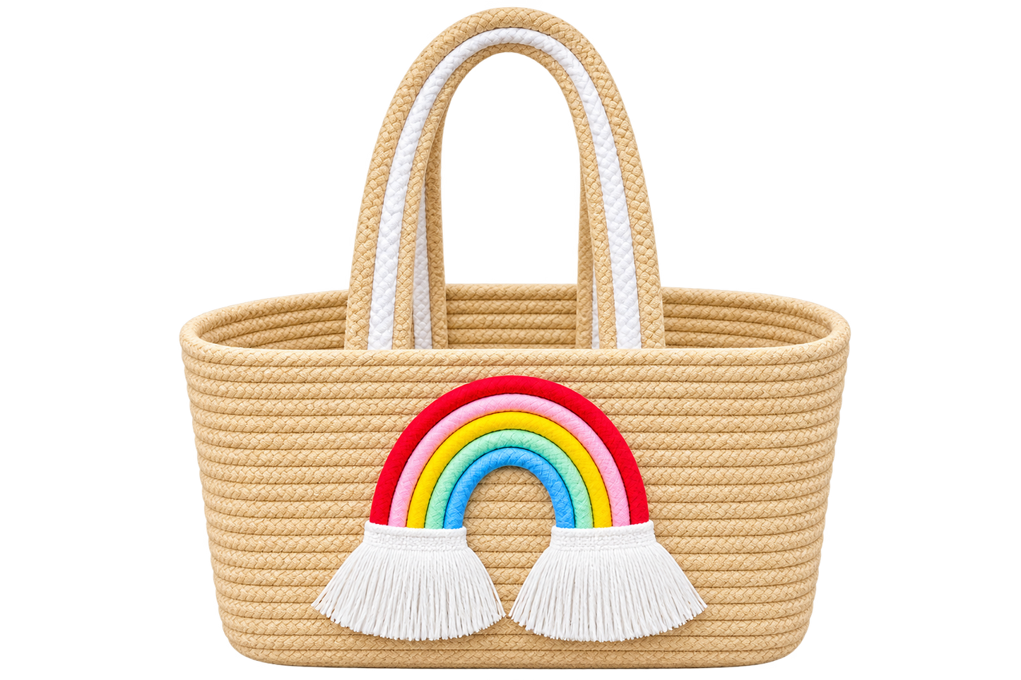 Jutepie Rainbow Rope Tote Bag – Handmade Braided Cotton Bag with Tassels | 10 × 6 × 6 Inch | Multiple Colors