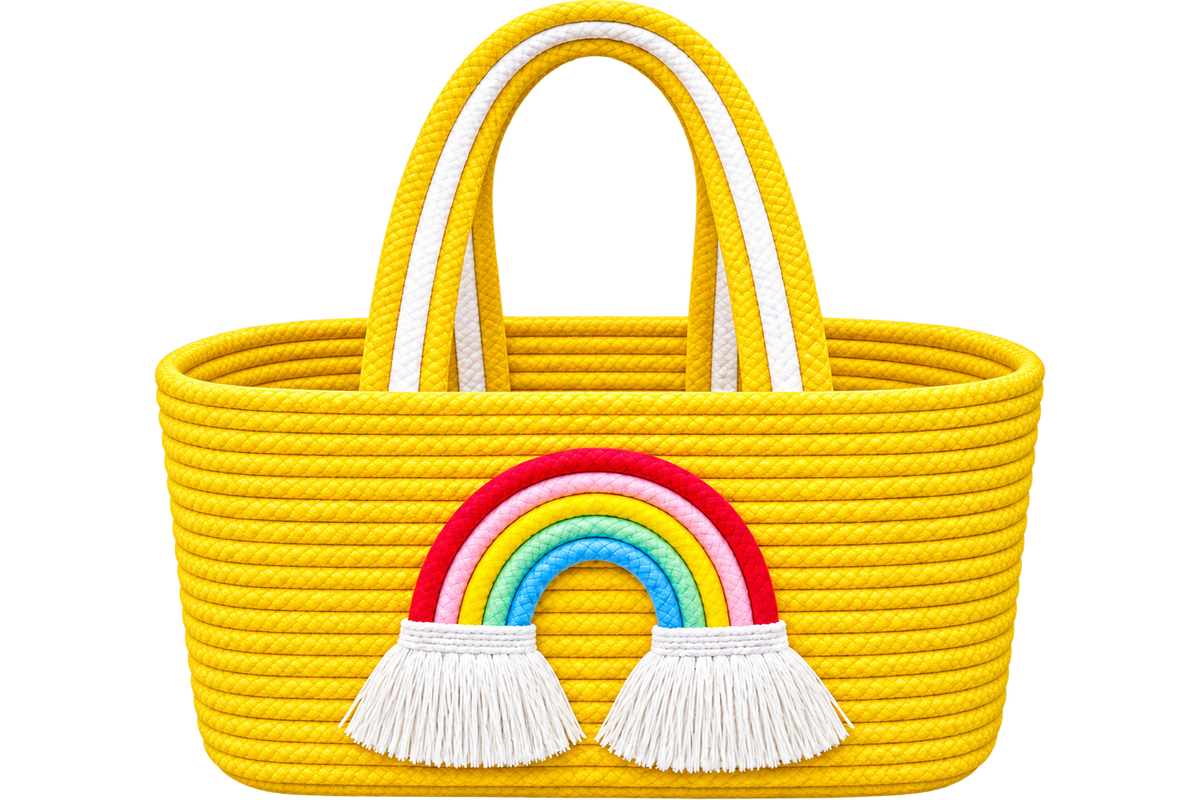 Jutepie Rainbow Rope Tote Bag – Handmade Braided Cotton Bag with Tassels | 10 × 6 × 6 Inch | Multiple Colors